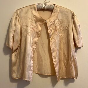 Vintage silk bed jacket short puff sleeves size m